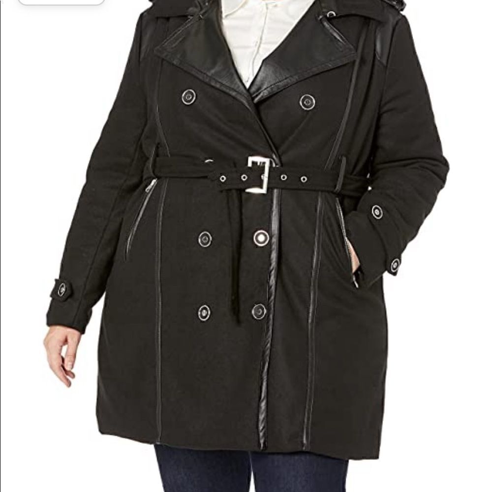 Excelled Collection Women’s Black and Silver Hardware Peacoat with Belt- Small